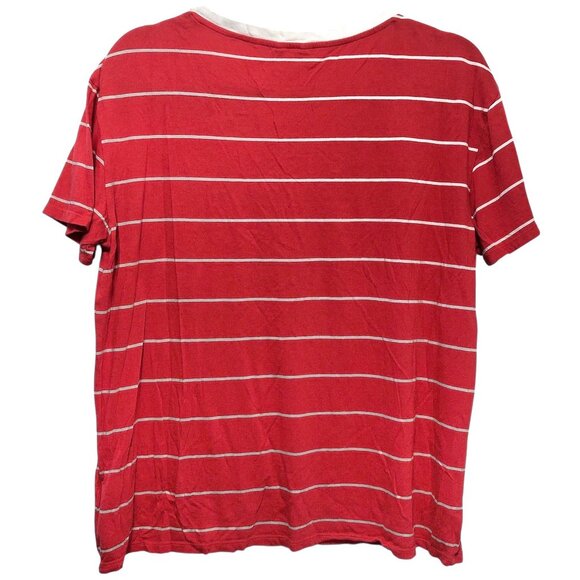 GUESS Red White Striped Logo Print Front Scoop Neck Short Sleeve Top M - Picture 2 of 6